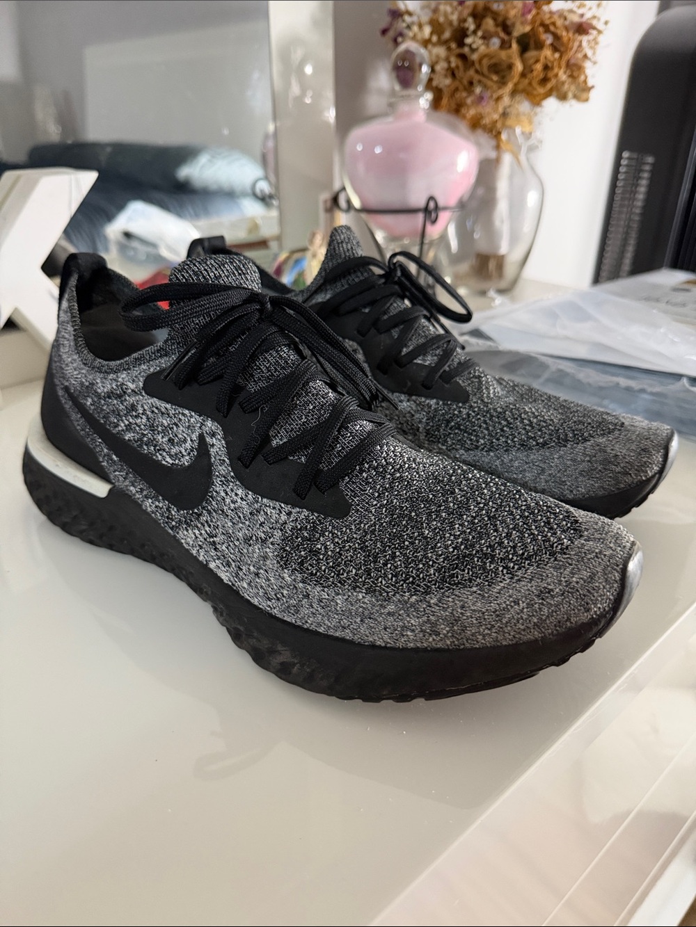Nike Epic React Black and Gray Flyknit Running Shoes